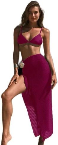 Women's 3 Piece Swimsuits 3D Flower Triangle Tie Side Bikini Set Beach Two-Way Outfit with Cover in Saudi Arabia