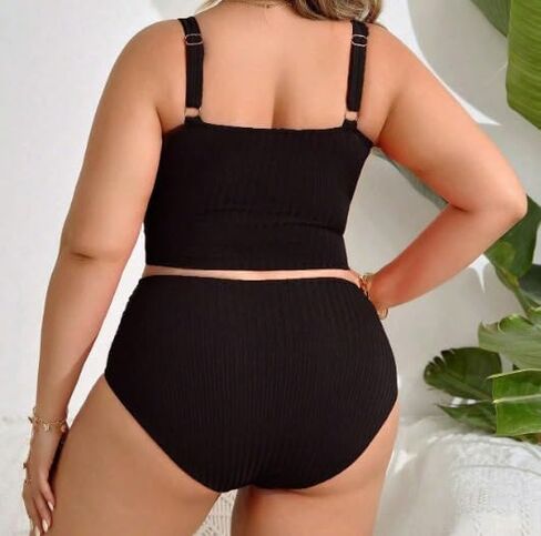 Women's Plus Size Two Piece High Waisted Bikini Tummy Control Swimsuits Scoop Neck Bikini Set Sporty Bathing Suits in Saudi Arabia