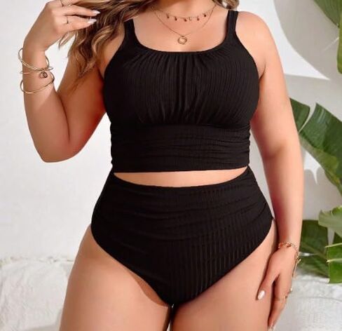 Women's Plus Size Two Piece High Waisted Bikini Tummy Control Swimsuits Scoop Neck Bikini Set Sporty Bathing Suits in Saudi Arabia