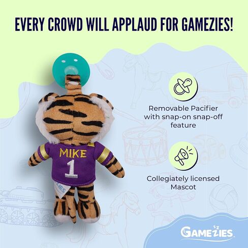 Baby Boy and Girl Silicone Pacifier with College Mascot Stuffed Toy Plush, Collegiately Licensed, Mike The Tiger, LSU University in Saudi Arabia