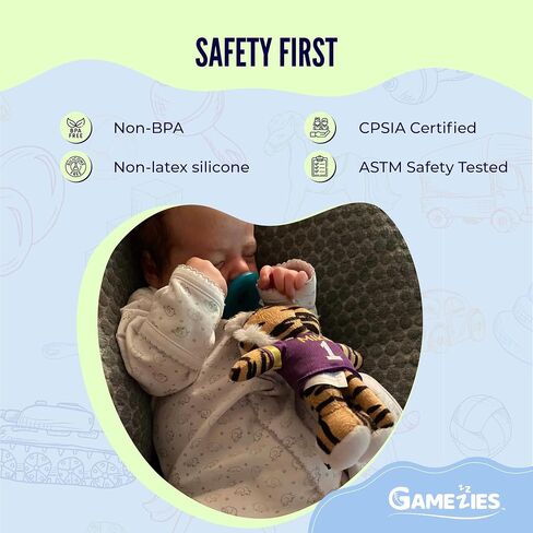 Baby Boy and Girl Silicone Pacifier with College Mascot Stuffed Toy Plush, Collegiately Licensed, Mike The Tiger, LSU University in Saudi Arabia