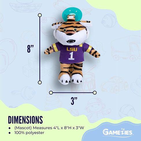 Baby Boy and Girl Silicone Pacifier with College Mascot Stuffed Toy Plush, Collegiately Licensed, Mike The Tiger, LSU University in Saudi Arabia