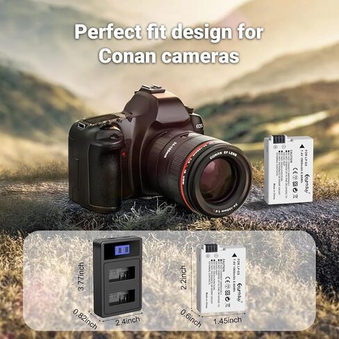 بطاريات eeynduy LP-E8 شاحن 2 حزمة وبطارية لـ Canon EOS Rebel T2i ، T3i ، T4I ، T5I ، EOS 550D ، 600D ، 650D ، 700D DSLR Digital Cameras (LP-E8) in Kuwait