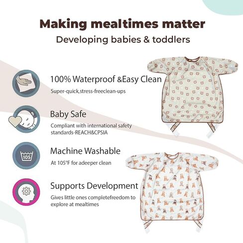 Long Sleeve Baby Bib-Mess Proof Baby Feeding Bibs with Adjustable Design for Babies during Eating or Highchair in Saudi Arabia