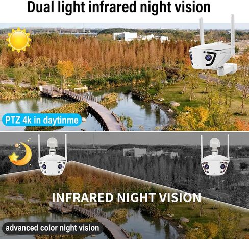 عدسة مزدوجة 4K/4MP 180 درجة بانورامية الزاوية البانورامية في الهواء الطلق ، كاميرا IP ذات الأمن الذكي ، الكشف البشري/المركبة/الحيوانات الأليفة ، رؤية ليلية ملونة ، صوتيان ، واي فاي مزدوج ، 24/7 تسجيل in Kuwait