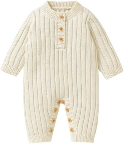 Neiwech Baby Boy Girl Romper Newborn Infant Knit Striped Solid Long Sleeve One Piece Jumpsuit Clothes in Kuwait