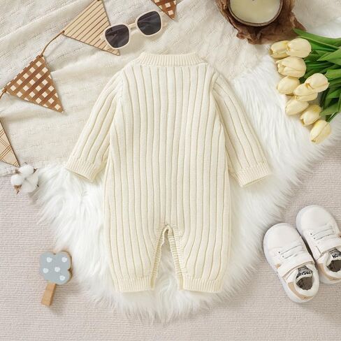 Neiwech Baby Boy Girl Romper Newborn Infant Knit Striped Solid Long Sleeve One Piece Jumpsuit Clothes in Kuwait