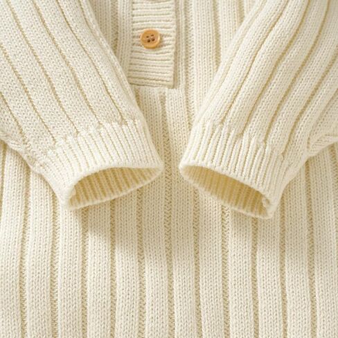 Neiwech Baby Boy Girl Romper Newborn Infant Knit Striped Solid Long Sleeve One Piece Jumpsuit Clothes in Kuwait