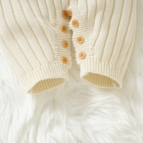 Neiwech Baby Boy Girl Romper Newborn Infant Knit Striped Solid Long Sleeve One Piece Jumpsuit Clothes in Kuwait