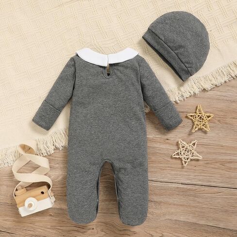 GRNSHTS Baby Boy Girl Romper Newborn Coming Home Clothes Cute Print Long Sleeve Cotton Bodysuit Jumpsuit Matching Hat Outfits in Kuwait