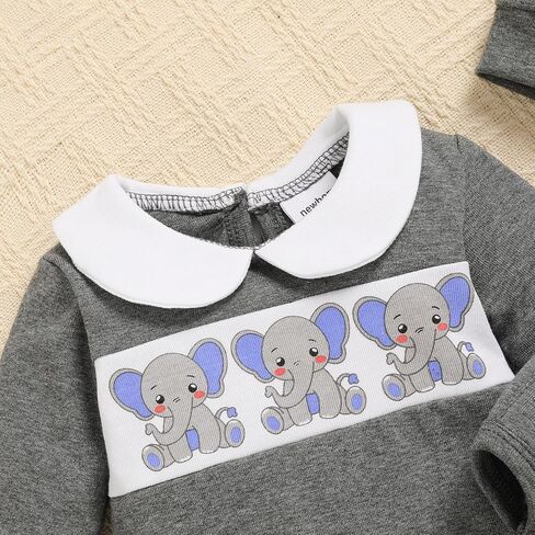 GRNSHTS Baby Boy Girl Romper Newborn Coming Home Clothes Cute Print Long Sleeve Cotton Bodysuit Jumpsuit Matching Hat Outfits in Kuwait