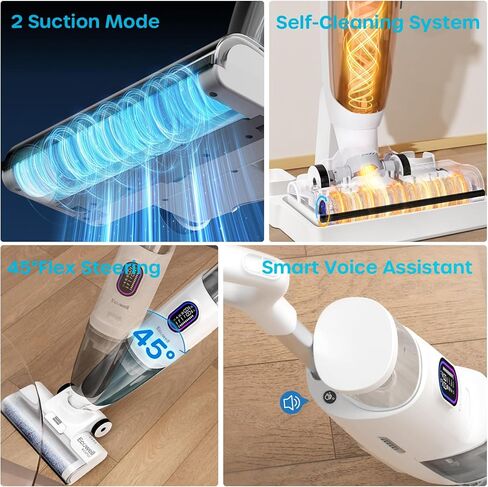 ECOWELL Cordless Wet Dry Vacuum Cleaner, Vacuum Mop All in One with Self-Cleaning&Voice Assistance, Lightweight Rechargeable Smart Floor Cleaner Machine for Home, Carpet, Hard Floor & Pet Hair in Kuwait