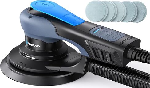 Electric 5.0mm Random Orbital Sander Brushless, 6Inch 350W Low Vibration Orbital Sander, 6 Variable Speed (MAX 10000RPM), Handheld Palm Sanders for Woodworking, 10 Sanding Discs, Cord 5M in Kuwait