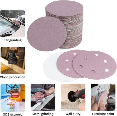 100PCS 5 Inch Sanding Discs 6 Holes Hook and Loop Dics Sander Pads Sandpaper Assortment Include 80/180/240/320/400/600 Grits Sanding Pads for Random Orbital Sander (5inch, 180, Coarse) in Saudi Arabia
