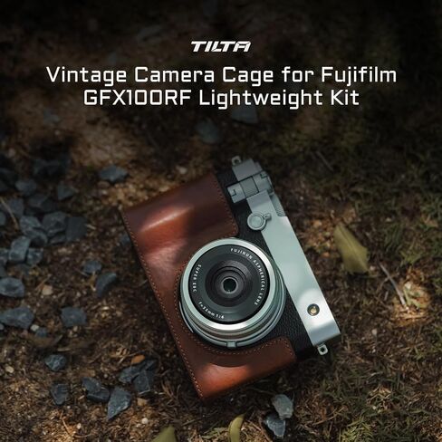Tilta Vintage Camera Cage Compatible with Fujifilm GFX100RF – Travel Kit, Silver | L-Bracket with Wooden Grip, Top Plate, Hot Shoe Thumb Grip, ARCA Adapter, Strap Buckles | Lightweight Design in Saudi Arabia
