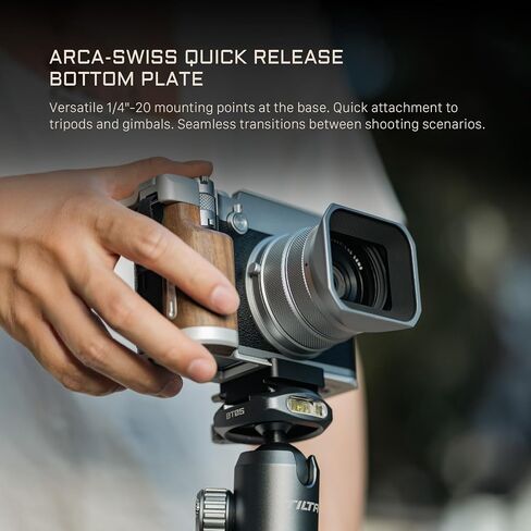 Tilta Vintage Camera Cage Compatible with Fujifilm GFX100RF – Travel Kit, Silver | L-Bracket with Wooden Grip, Top Plate, Hot Shoe Thumb Grip, ARCA Adapter, Strap Buckles | Lightweight Design in Saudi Arabia