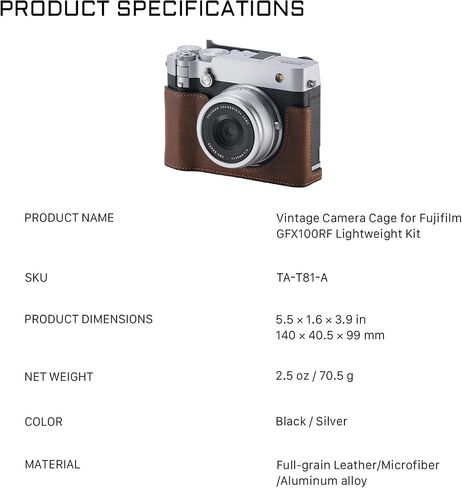Tilta Vintage Camera Cage Compatible with Fujifilm GFX100RF – Travel Kit, Silver | L-Bracket with Wooden Grip, Top Plate, Hot Shoe Thumb Grip, ARCA Adapter, Strap Buckles | Lightweight Design in Saudi Arabia