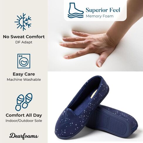 Dearfoams Women's Rebecca Lightweight Cozy Memory Foam Closed Back Slipper with Wide Widths, Blue Stary Night, 7-8 in Saudi Arabia