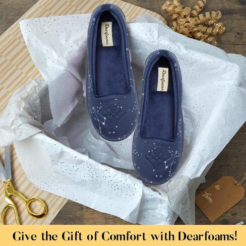 Dearfoams Women's Rebecca Lightweight Cozy Memory Foam Closed Back Slipper with Wide Widths, Blue Stary Night, 7-8 in Saudi Arabia