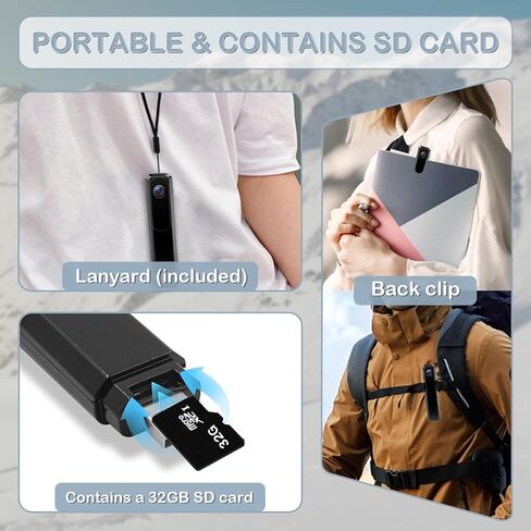 كاميرا الجسم مع تسجيل الصوت والفيديو ، HD 1080p كاميرا الجسم مع مقطع خلفي ، كاميرات صغيرة محمولة مع تسجيل حلقة ، Mini Police Bodycam مع بطاقة SD 32 جيجابايت للتسوية ، Plog ، الرياضة ، السفر in Kuwait