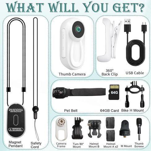 1080P Mini Body Camera with 64GB Card POV Cameras Wearable Action Body Cam with Magnetic Lanyard Thumb Size Hands Free Recording Body Worn Camera Portable Video Camcorder Mount for Pets Cycling Travel in Kuwait