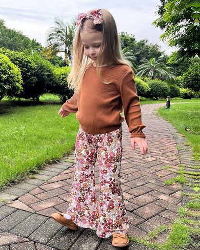Toddler Girl Clothes Crewneck Long Sleeve Top+Floral Flared Pants Bell Bottom Outfits with Headband 1-6T in Saudi Arabia