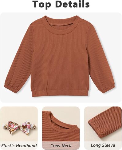 Toddler Girl Clothes Crewneck Long Sleeve Top+Floral Flared Pants Bell Bottom Outfits with Headband 1-6T in Saudi Arabia