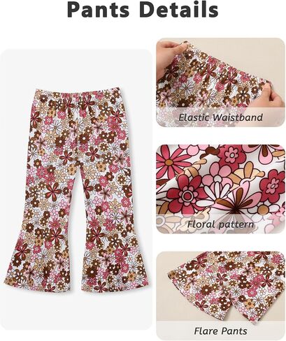 Toddler Girl Clothes Crewneck Long Sleeve Top+Floral Flared Pants Bell Bottom Outfits with Headband 1-6T in Saudi Arabia