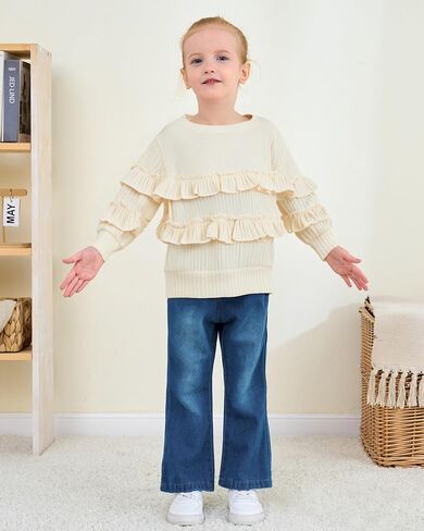 Toddler Baby Girl Clothes Kids Outfits Ruffle Heart Sweatshirt Jeans Denim Pants Set Little Girls Clothing in Kuwait
