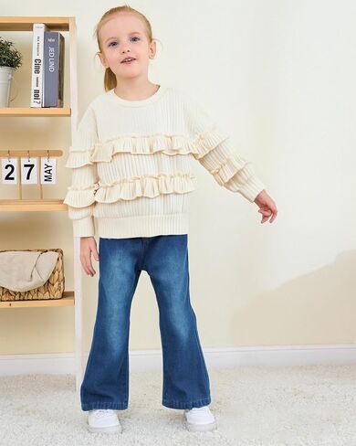 Toddler Baby Girl Clothes Kids Outfits Ruffle Heart Sweatshirt Jeans Denim Pants Set Little Girls Clothing in Kuwait