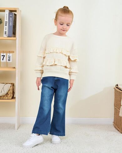 Toddler Baby Girl Clothes Kids Outfits Ruffle Heart Sweatshirt Jeans Denim Pants Set Little Girls Clothing in Kuwait