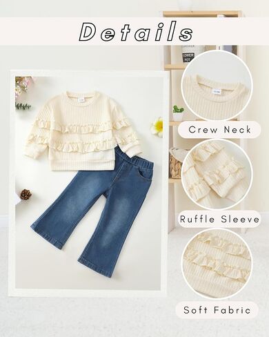Toddler Baby Girl Clothes Kids Outfits Ruffle Heart Sweatshirt Jeans Denim Pants Set Little Girls Clothing in Kuwait
