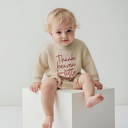 Infant Baby Girl Sweater Romper Embroidery Long Sleeve Ruffle Chunky Knit Sweatshirt Rompers Fall Winter Clothes in Kuwait