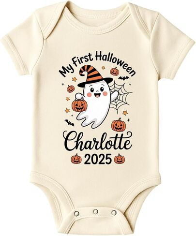 Personalized My First Halloween Baby Romper, 2025 Pumpkin Ghost Bodysuit for Boys Girls, Cute Fall Baby Outfit in Kuwait