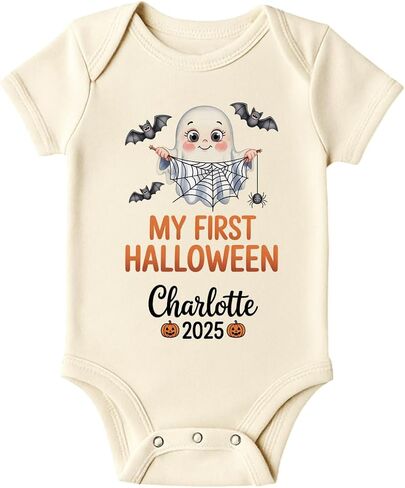 Personalized My First Halloween Baby Romper, 2025 Pumpkin Ghost Bodysuit for Boys Girls, Cute Fall Baby Outfit in Kuwait