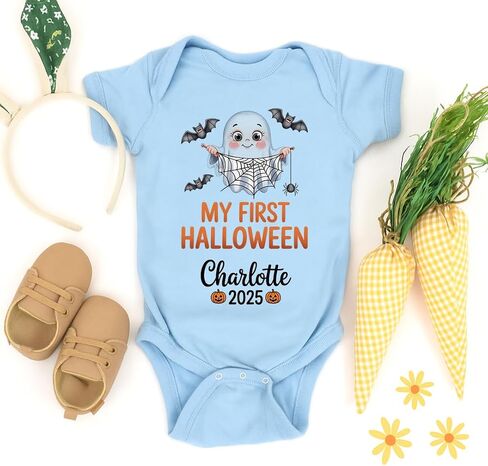 Personalized My First Halloween Baby Romper, 2025 Pumpkin Ghost Bodysuit for Boys Girls, Cute Fall Baby Outfit in Kuwait
