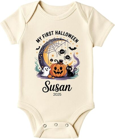 Personalized My First Halloween Baby Romper, 2025 Pumpkin Ghost Bodysuit for Boys Girls, Cute Fall Baby Outfit in Kuwait