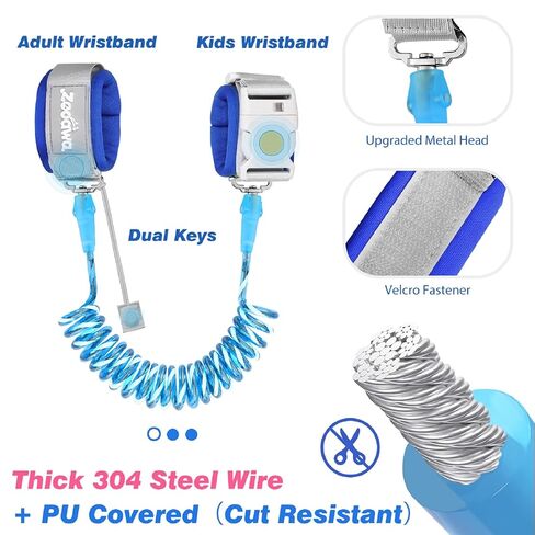 Zooawa Toddler Leash ، الأطفال الصغار تسخير رابط معصم مضاد لضد مع قفل مغناطيسي ، سلامة عاكسة للأطفال المشي مع المعصم لمدة 2،3،4 سنة فتيان ، والأزرق in Kuwait
