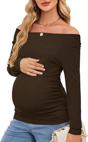 OUGES WOMENS READERY WOOL Blend قبالة جانب الكتف RUCHED TOPS DASTALE OP OUT TRENDY SLIM FIT SHIRT 2025 in Kuwait