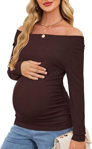 OUGES WOMENS READERY WOOL Blend قبالة جانب الكتف RUCHED TOPS DASTALE OP OUT TRENDY SLIM FIT SHIRT 2025 in Kuwait