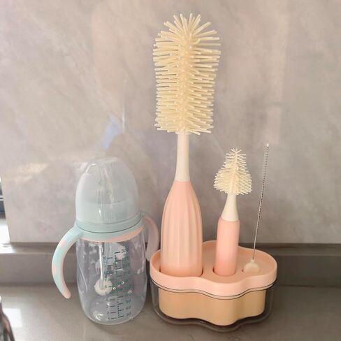 مجموعة فرشاة تنظيف زجاجة الأطفال - فرشاة زجاجة مبتكرة للسيليكون مع فرشاة فرشاة وفرشاة قش + موقف تخزين (بيج) in Kuwait