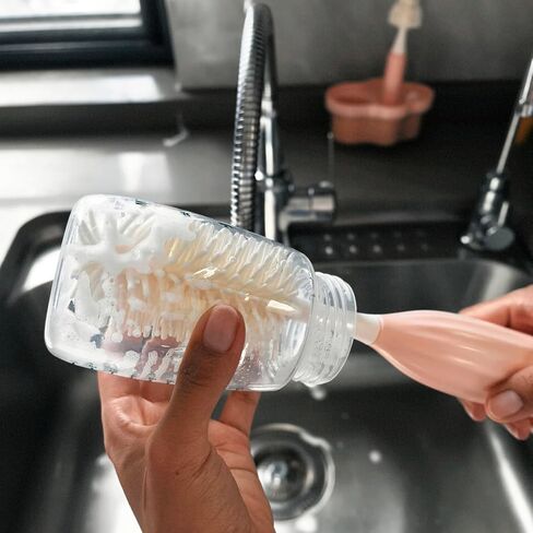 مجموعة فرشاة تنظيف زجاجة الأطفال - فرشاة زجاجة مبتكرة للسيليكون مع فرشاة فرشاة وفرشاة قش + موقف تخزين (بيج) in Kuwait