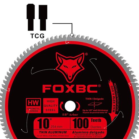 FOXBC 10-Inch Saw Blade 100-Tooth TCG for Aluminum and Non-Ferrous Metal Cutting with 5/8-Inch Arbor in Saudi Arabia