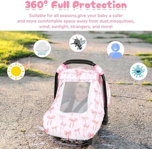 Baby Car Seat Cover, Windproof Carseat Cover for Infant Girls, Infant Warm Carseat Canopy with Double Layer Fabric for Winter, Compatible with Most Baby Car Seat, Bow in Kuwait