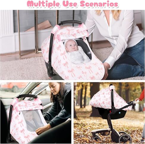 Baby Car Seat Cover, Windproof Carseat Cover for Infant Girls, Infant Warm Carseat Canopy with Double Layer Fabric for Winter, Compatible with Most Baby Car Seat, Bow in Kuwait
