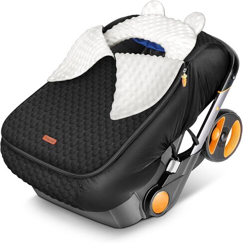 YOREPEK Winter Carseat Cover for Baby, Infant Car Seat Cover with Removable Fleece & Mesh Top, Warm Cozy Waterproof Carseat Canopy for Doona/Nuna/Evenflo, Winter Baby Essentials for Newborn Boy Girl in Saudi Arabia