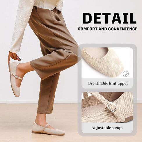 Women's Ballet Flats Square Toe Slip On Shoes Knit Dress Mary Jane Flats Woman Comfy Soft Causal Work Walking in Kuwait