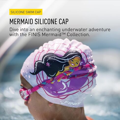 قبعة FINIS Mermaid من السيليكون - قبعة سباحة ممتعة للأطفال بملاءمة عالمية - قبعة سباحة من السيليكون بنسبة 100% مع حافة مموجة لختم محكم للماء - ملحقات حمام السباحة in Kuwait