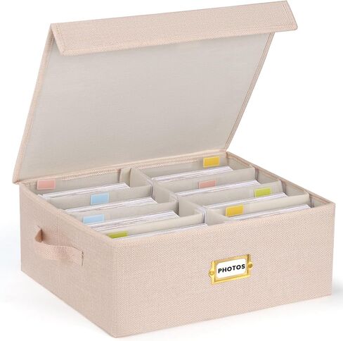 Decorative Photo Storage Box with lid 4x6, 8 Inner Photo Organizer with Dividers, Memory Storage Box for Pictures, Stamps, Keepsakes (Gray) in Saudi Arabia