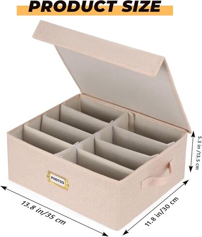 Decorative Photo Storage Box with lid 4x6, 8 Inner Photo Organizer with Dividers, Memory Storage Box for Pictures, Stamps, Keepsakes (Gray) in Saudi Arabia